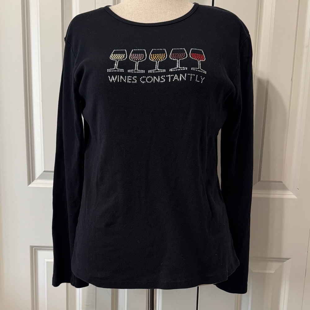 Women's Black Sequin Long Sleeve Top "WINES CONSTANTLY"🍷🍷🍷🍷🍷